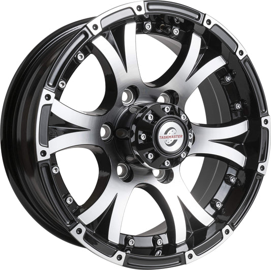 Taskmaster Viking Aluminum Trailer Wheel Rim 15x6 6x5.5 Black Machined Lip and Face with Black Cap