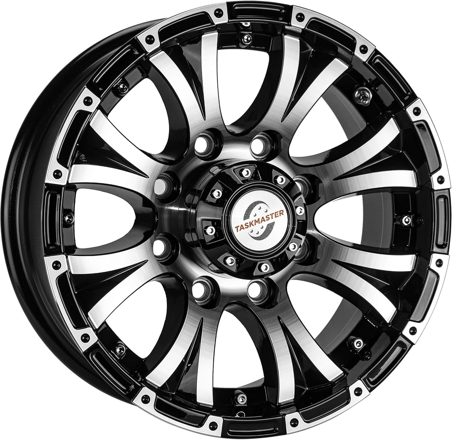Taskmaster Viking Heavy Duty Aluminum Trailer Wheel Rim 16x6.5 8x6.5 Black Machined Lip and Face with Black Cap