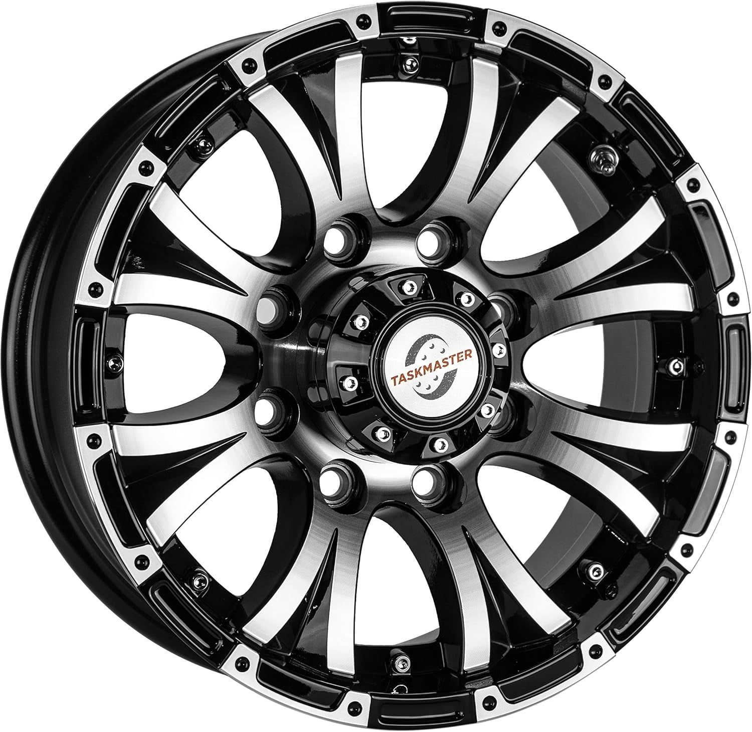 Taskmaster Viking Heavy Duty Aluminum Trailer Wheel Rim 16x6.5 8x6.5 Black Machined Lip and Face with Black Cap