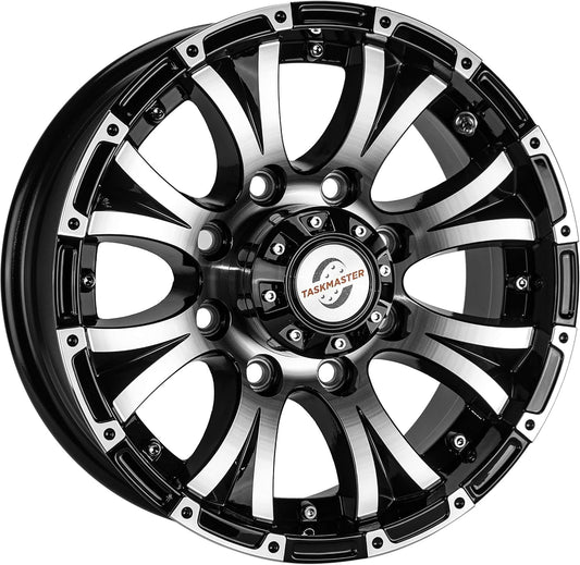 Taskmaster Viking Heavy Duty Aluminum Trailer Wheel Rim 16x6.5 8x6.5 Black Machined Lip and Face with Black Cap