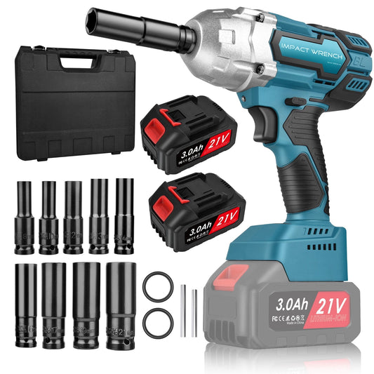 Teanyotink Cordless Electric Impact Wrench Portable Handheld Lithium Battery Impact Wrench High Torque Electric Impact Gun Tool Set Nut Disassembly Tool with 2X 4.0Ah Battery