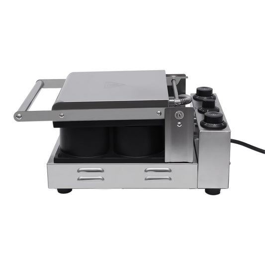 Toolven 1800W Waffle Maker Machine with cast aluminum mold, 4 waffles at a time, temperature control, timer function, high efficiency, easy to clean stainless steel body