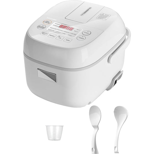 Toshiba 3-Cup Electric Rice Cooker, Steamer and Warmer, White - Nonstick Interior