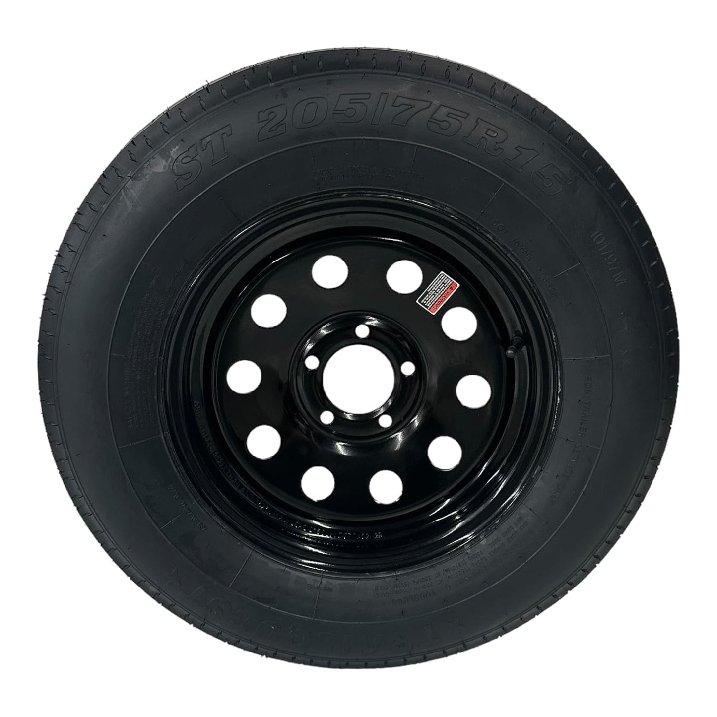 Trailer Tire on Rim ST205/75R15 TrailQuest LRC Radial 6 Ply 5 Lug Black Modular Wheel 5X5" Bolt Pattern