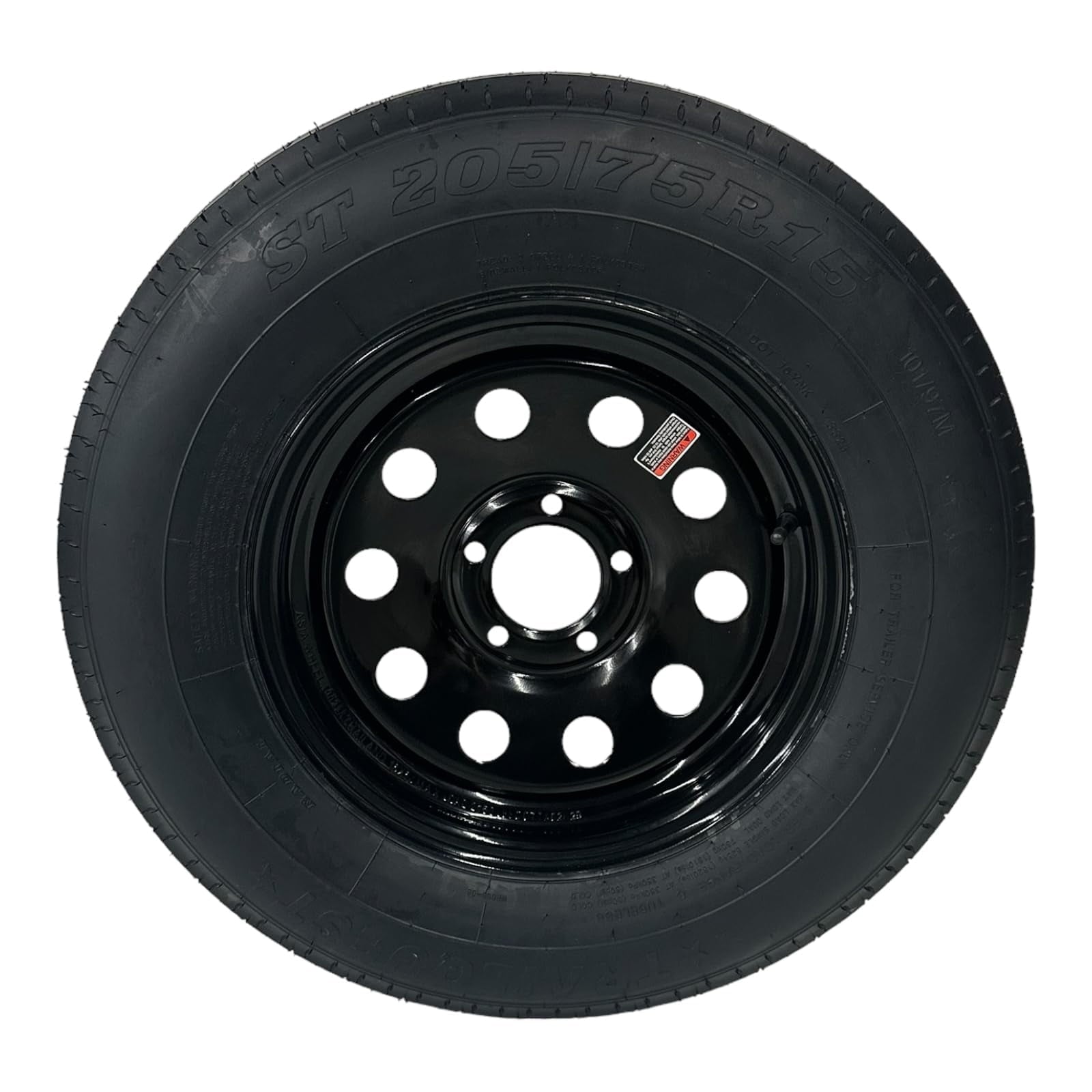 Trailer Tire on Rim ST205/75R15 TrailQuest LRC Radial 6 Ply 5 Lug Black Modular Wheel 5X5" Bolt Pattern