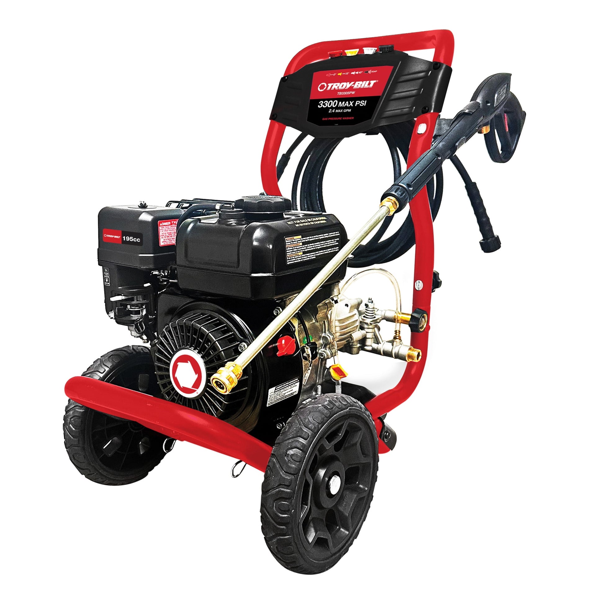 Troy-Bilt 3300 PSI 2.4 GPM with 195 CC Engine and Axial Cam Pump Gas Pressure Washer (0 Volts)