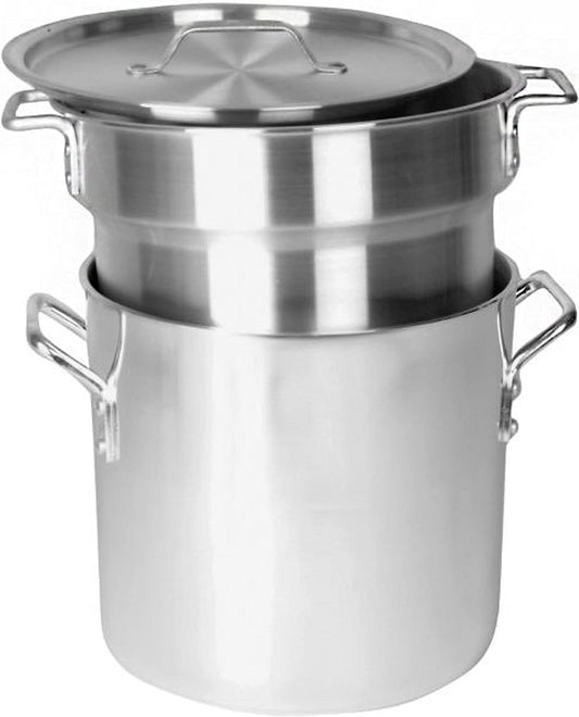 Truecraftware – 20 Qt. Aluminum Double Boiler Pot with Cover – Double Boiler for Chocolate Melting Fondue Cheese and Specialty Sauces