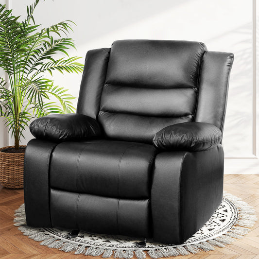 TrumanPick Manual Recliner Rocker Chair, Leather Rocker Recliner Living Room Lazy Boy Reclining Chairs for Adults Small Spaces, Black