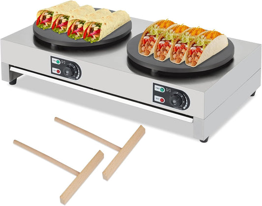 Tuekys 1500W Commercial Electric Crepe Maker With Includes Batter Spreader and Temperature Control, Cast Iron Cooking Surface for Home Use