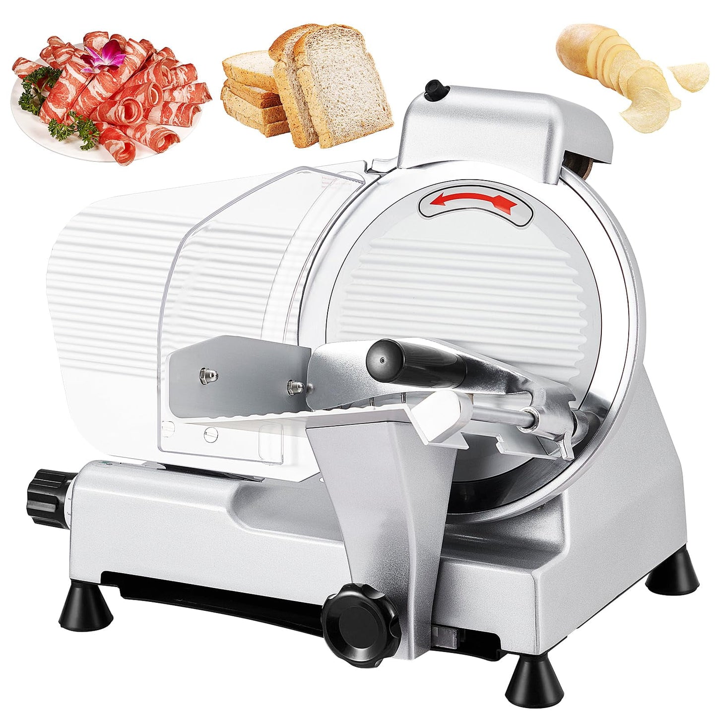 Tuekys  Commercial Meat Slicer, 240W Frozen Meat Cheese Deli Slicer with 10" Stainless Steel Removable Blade, 0-13mm Adjustable Thickness for Commercial and Home Use