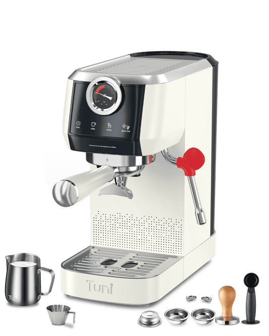 [𝑼𝒑𝒈𝒓𝒂𝒅𝒆] Tuni E2 58mm Espresso Machine 20Bar Espresso Maker, 𝐃𝐮𝐚𝐥 𝐁𝐨𝐢𝐥𝐞𝐫 Coffee Maker with 10mm Steam Milk Frother, Semi-automatic Coffee Machine with UKLA Pump for Espresso