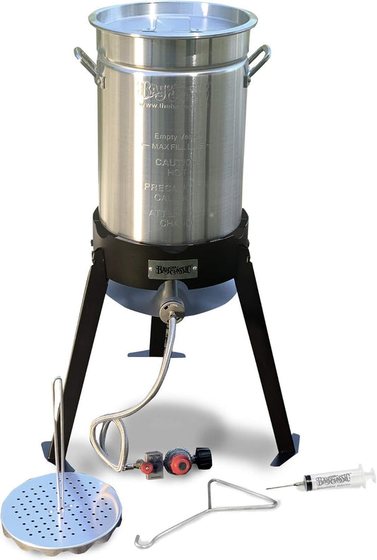 Turkey Fryer Complete Kit 30 Quart Aluminum Fry Pot with 19" Tall Steel Cooker Frame All Frying Accessories