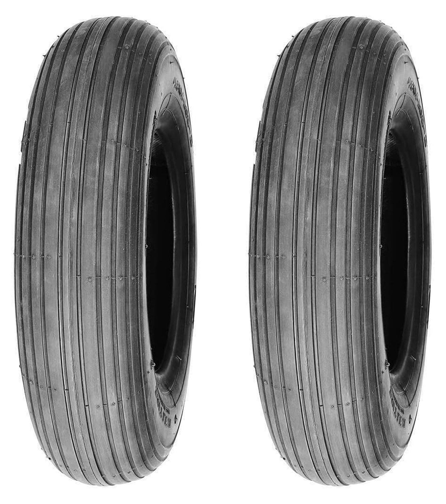 Two 3.50-8 Rib Tread Tubeless 4 Ply Wheel Barrow Tires 350-8 3.50x8