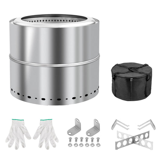 UBesGoo 19" Round Silver Finish Stainless Steel Smokeless Fire Pit