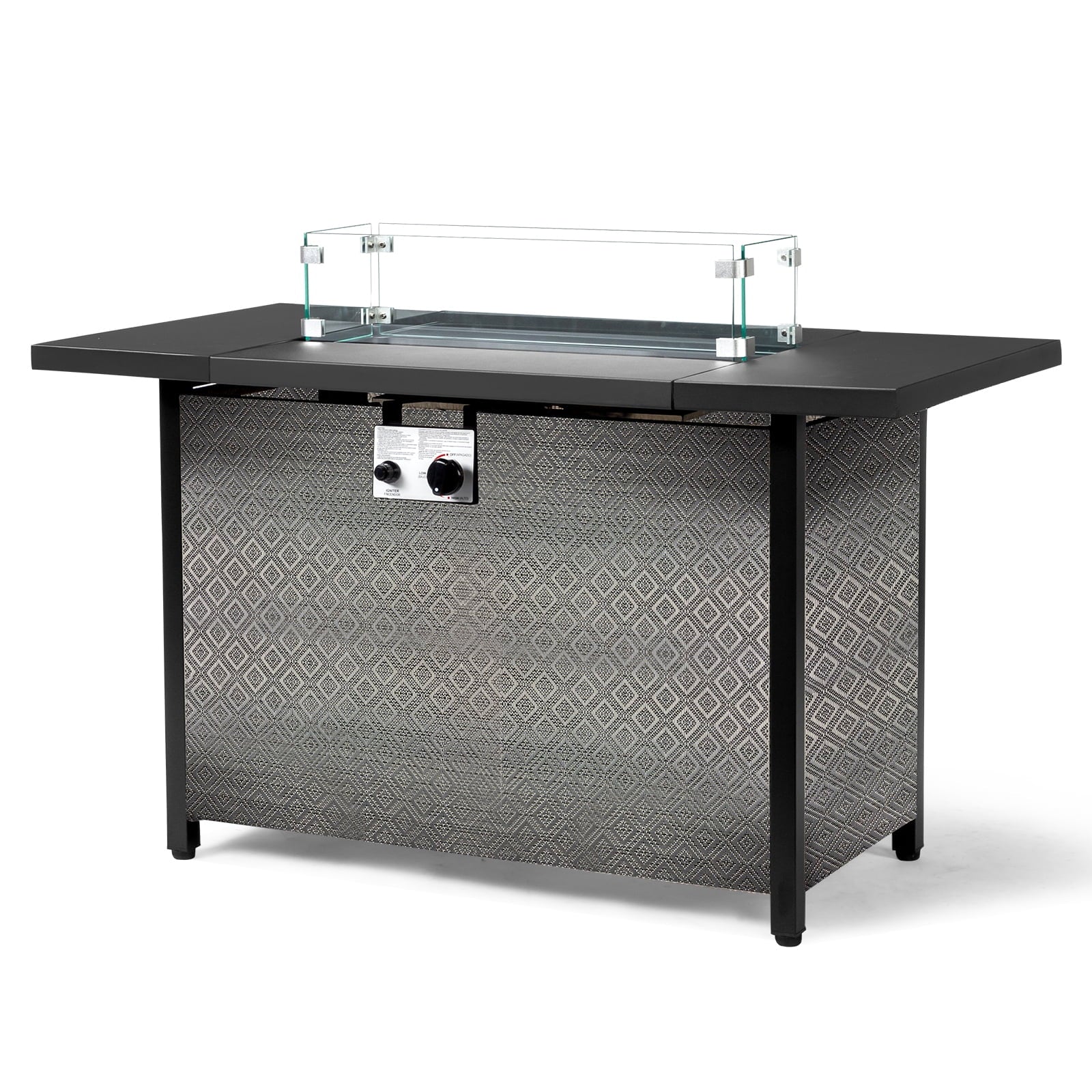 UBesGoo Fire Pit Table 43in Rectangular Metal Firepits- Propane Fire Pit Table with Glass Wind Guard for Picnic, 50000 BTU