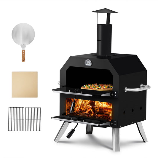 UBesGoo Outdoor Pizza Oven Wood Fired 2-Layer, Pizza Maker with Removable Cooking Rack for Outside Backyard Camping Picnics