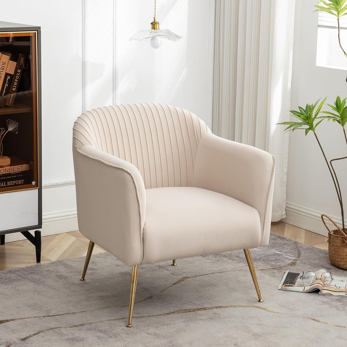 US Pride Furniture Contemporary Velvet Accent Chairs for Living Room Bedroom and Entryway Modern Armchair with Sleek Metal Legs Elegant Seating Solution for Small Spaces Tan