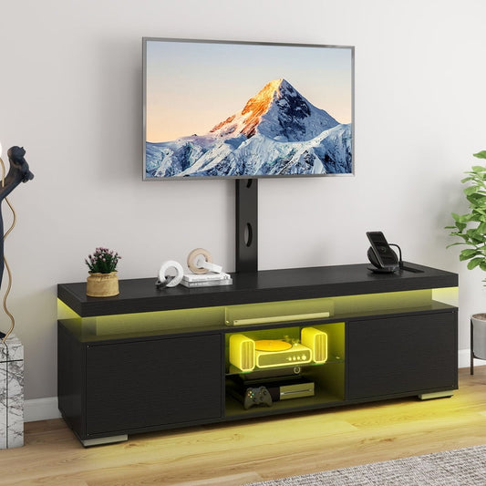 Uforic TV Stand with Mount & Power Outlet, LED TV Mount for 55/60/65 inch TVs, Height Adjustable, Black