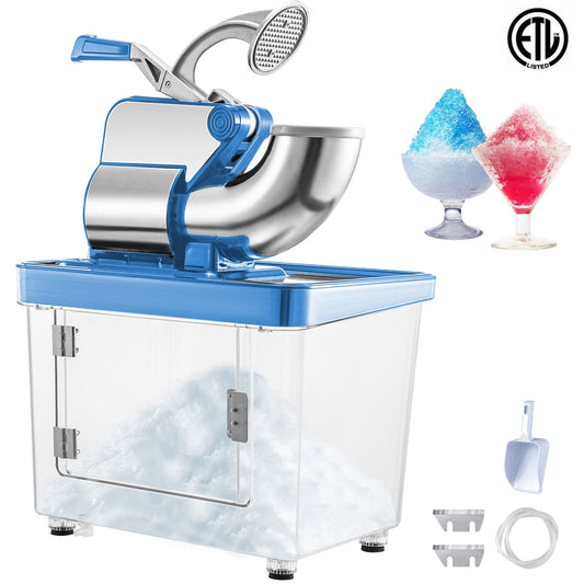 VEVO 110V Commercial Electric Ice Shaver 440lbs/h, Snow Cone Machine with Dual Blades, Stainless Steel Shaved Ice Machine for School, Church, Restaurants Bars