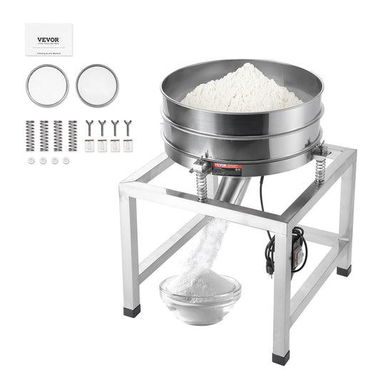 VEVOR Automatic Electric Vibrating Sieve, Stainless Steel Sifter Shaker Machine with 40+100 Mesh, 25W Automatic Powder Sifter Machine with Stand and Casters, for Flour Powers, Mungbean, Rice, Millet