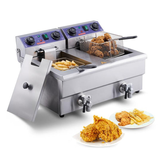 VEVOR Commercial Deep Fryer 24L 3000W - Dual Basket Stainless Steel Electric Fryer with Timer & Oil Filtration for Restaurants