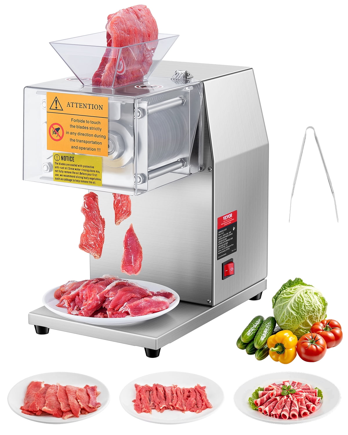 VEVOR Meat Cutter Machine, 850W Meat Slicer, 551 lb/h Commercial Meat Cutting Machine Stainless Steel, 5 mm Thickness, Detachable Blades, Electric Food Slicer for Home Kitchen Restaurant Supermarket
