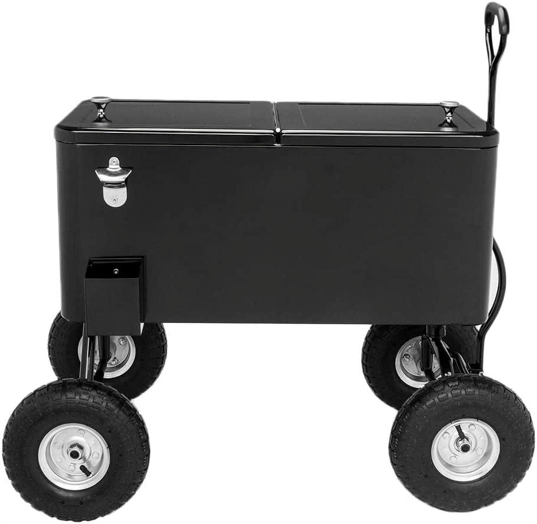 VINGLI 80qt. Wagon Rolling Cooler Ice Chest w/Long Handle and 10" Wheels, Patio Cooler, Outdoor Park Cart on Wheels