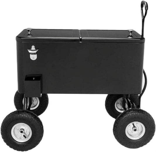 VINGLI 80qt. Wagon Rolling Cooler Ice Chest w/Long Handle and 10" Wheels, Patio Cooler, Outdoor Park Cart on Wheels