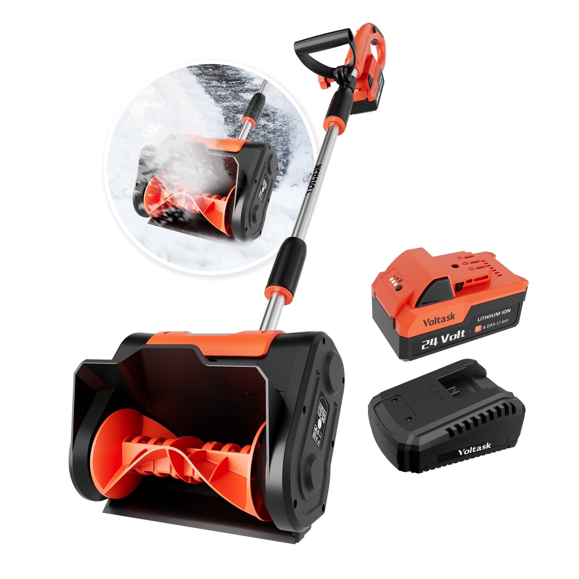 VOLTASK 24V 11-inch Cordless Snow Shovel 7.3lbs Lightweight Snow Blower Cordless with 4-Ah Battery & Quick Charger Included for Driveway & Sidewalks