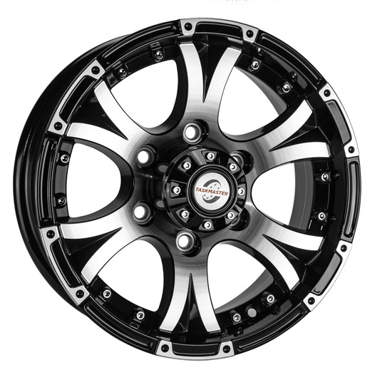 Viking Series Machined Lip and Face Gloss Black Aluminum Trailer Wheel with Black Cap - 15" x 6" 6 On 5.5 - 2830 LB Load Carrying Capacity - 0 Offset