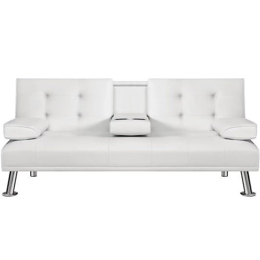 Vineego Modern Faux Leather Couch Convertible Folding Futon Sofa Bed with 2 Cup Holders,White