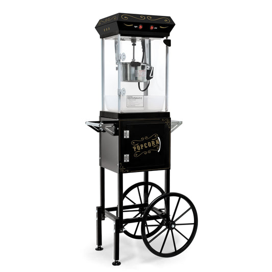 Vintage Style 6oz Popcorn Maker with Cart, 480W Theater Popcorn Machine with Storage, Drawer & Wheels, Black