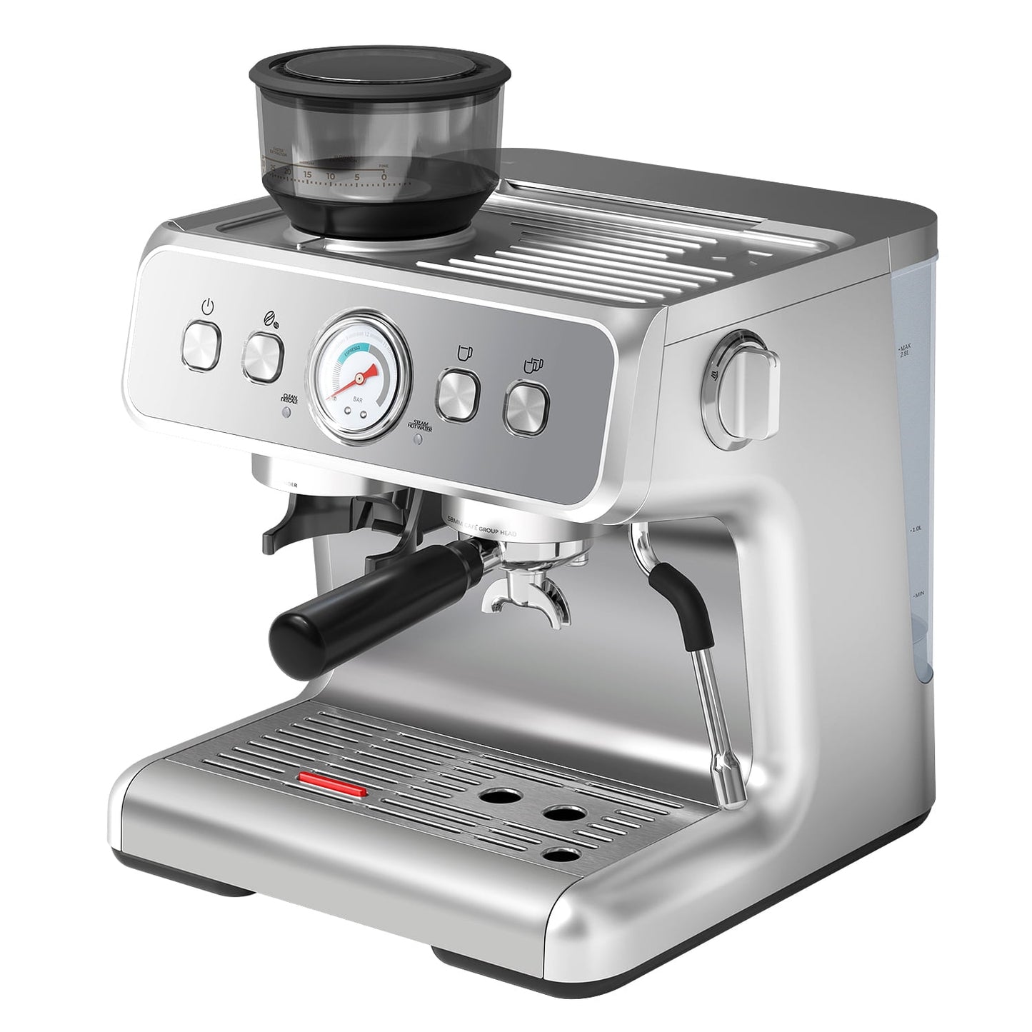 WAA Espresso Machine 15 Bar,Semi-Automatic Espresso Maker with Bean Grinder & Milk Frother Steam Wand,75 Oz Removable Water Reservoir,Self-Cleaning,Ideal for Cappuccino/Latte,Stainless Steel