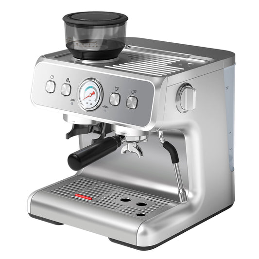 WAA Espresso Machine 15 Bar,Semi-Automatic Espresso Maker with Bean Grinder & Milk Frother Steam Wand,75 Oz Removable Water Reservoir,Self-Cleaning,Ideal for Cappuccino/Latte,Stainless Steel