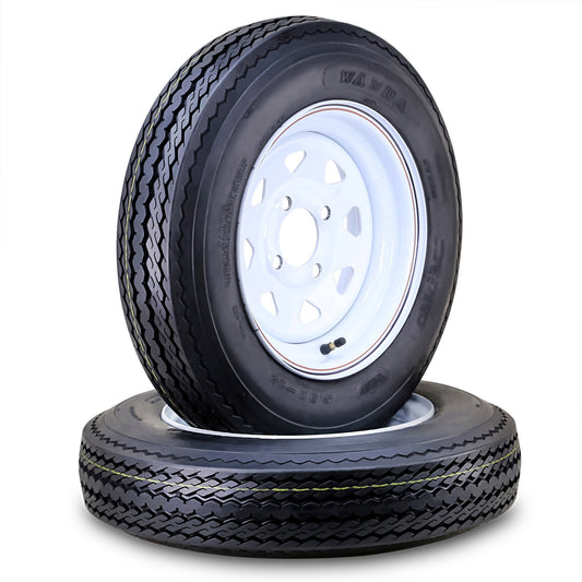 WANDA Trailer Tire Wheel Assembly 5.30-12 6-Ply C 82M 4 Lug on 4" PCD White Spoke Rim ,SET 2