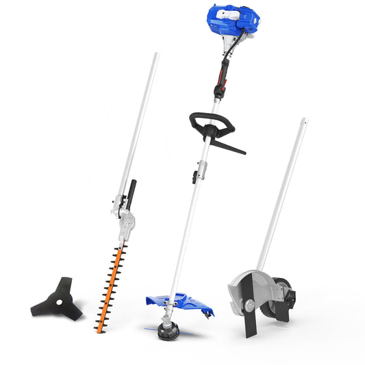 WILD BADGER POWER Gas 4-in-1 Yard Care System, 26cc 2-Cycle Full-Crankshaft Engine Multi-Tool with Attachments, String Trimmer/Edger, Hedge Trimmer and Brush Cutter Blade