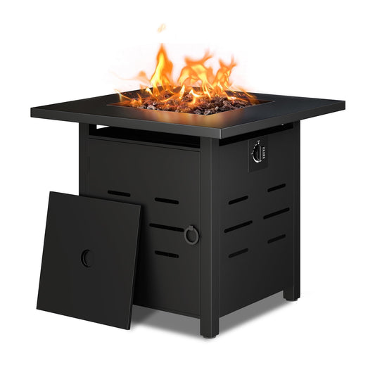 Walsunny 28 Inch Gas Fire Pit Table 40,000 BTU Outdoor Rectangular Propane Firepit Table with Glass Wind Guard and Waterproof Cover