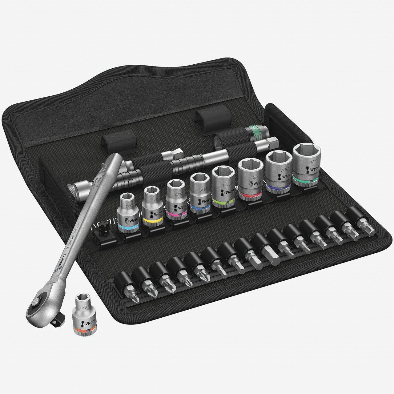 Wera 004020 Zyklop Metal Ratchet 1/4" Drive with Push-Through Square SAE Set