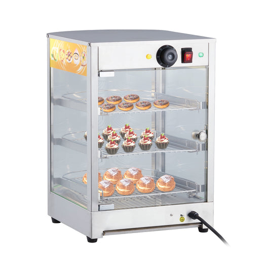 Garvee 3-Tier Commercial Food Warmer Display Cabinet,Countertop Pastry Warmer with Stainless Steel Frame Glass Door,LED Lighting & Removable Shelves
