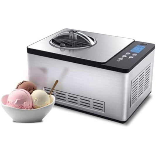 Whynter Ice Cream Maker Machine Automatic 2.1 Qt. with Built-In Compressor, LCD Digital Display & Timer, No Pre-Freezing, ICM-200LS, Stainless Steel