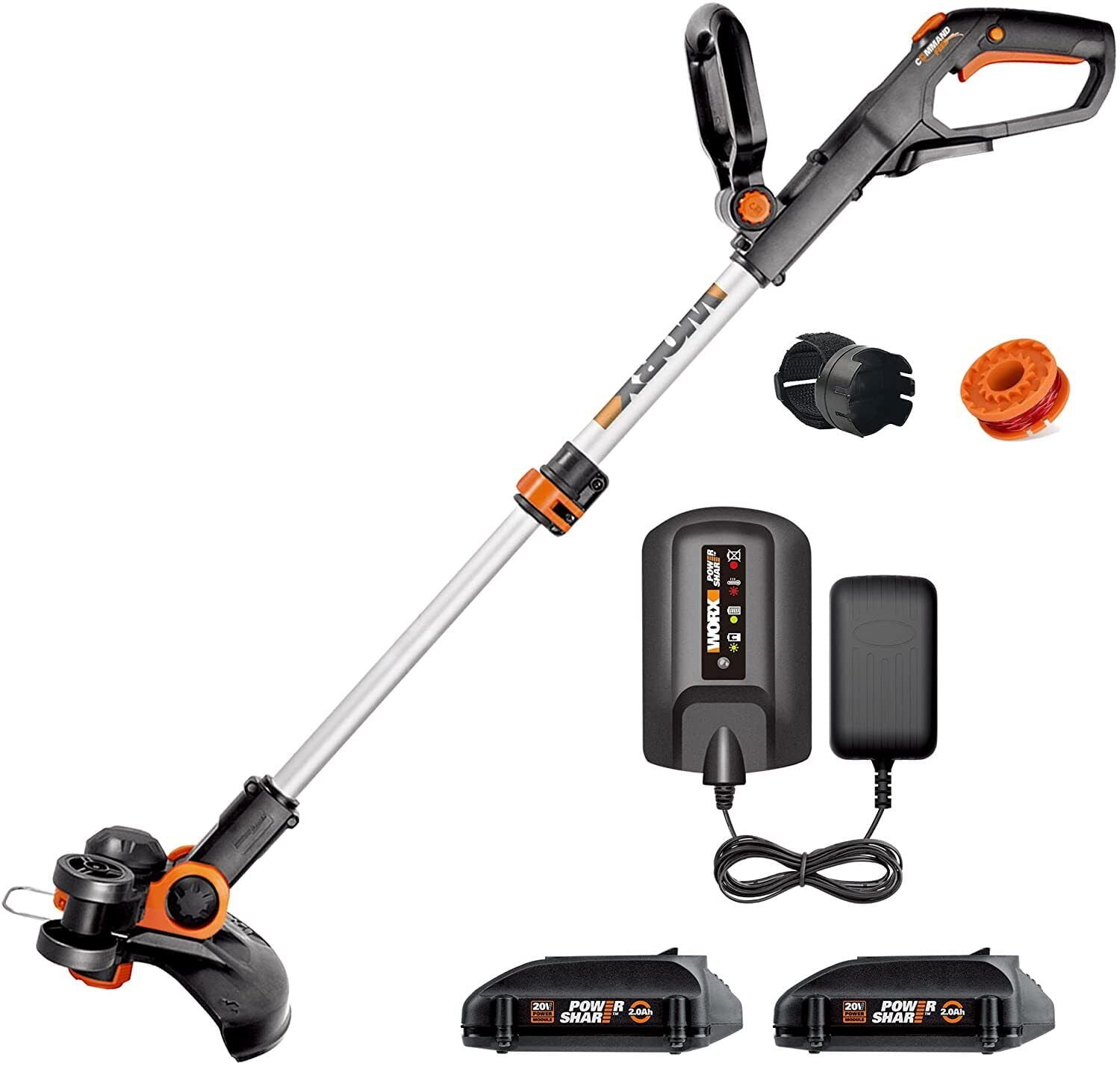 Worx WG163 3.0 GT PowerShare 20V MaxLithium Battery Cordless String Trimmer, 12-Inch String Trimmer & Edger with Battery & Charger