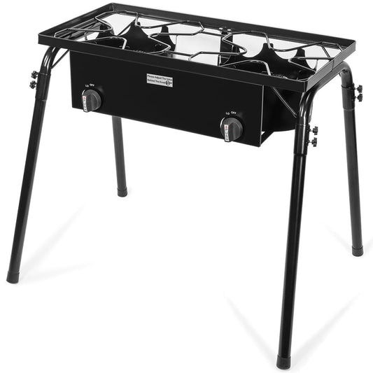 Barton Propane Double Burner Two Burner Camp Stove Outdoor High Pressure Propane 2 Burner Adjustable PSI Regulator & Removable Legs, For Backyard Patio Cooking Home Brewing Canning Turkey Frying