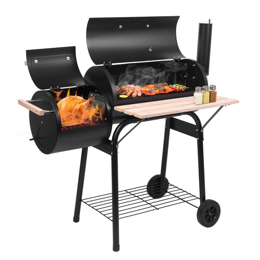 Zintown BBQ Charcoal Grill Outdoor Barbecue Pit with Offset Smoker Patio Backyard Black