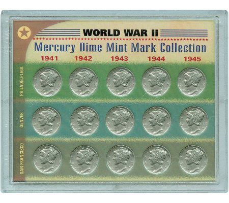 World War II Silver Mercury Dime Mint Mark Collection