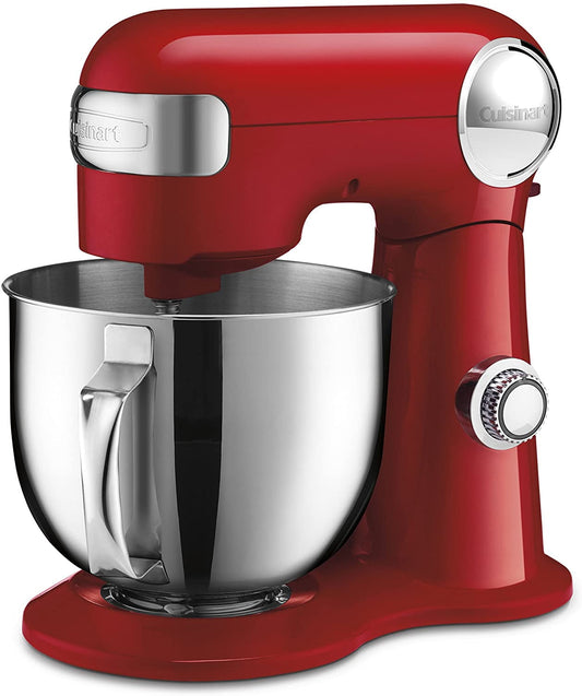 Restored Cuisinart Stand Mixer 12 Speed 5.5 Quart Stainless Steel Bowl Chef’s Whisk Mixing Paddle Dough Hook Splash Guard w/ Pour Spout – SM-50RFR RED (Refurbished)