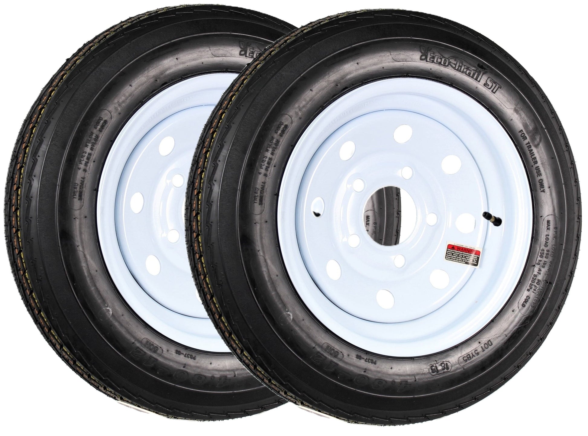 eCustomrim 2-Pack Trailer Tire Rim 480-12 4.80-12 480x12 Load B 5 Lug White Modular Wheel