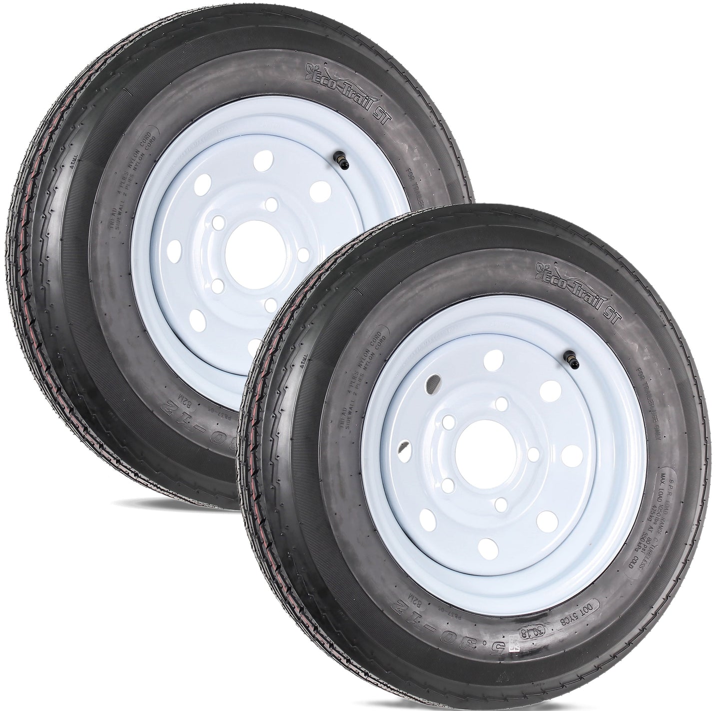 eCustomrim 2-Pack Trailer Tire Rim 530-12 5.30-12 530x12 Load C 5 Lug White Modular Wheel