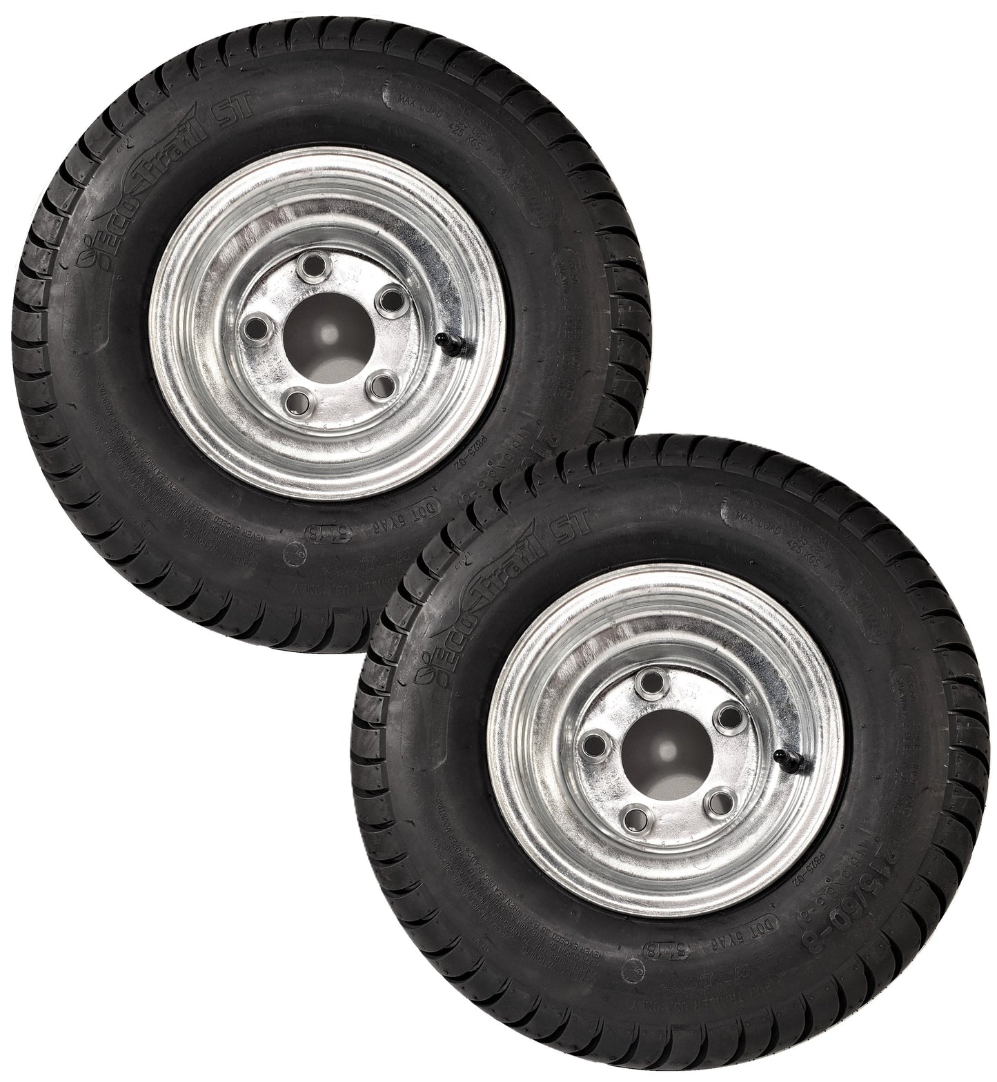 eCustomrim 2-Pack Trailer Tires On Galvanized Wheel Rims 18.5x8.5-8 215/60-8 Load B 5 Lug