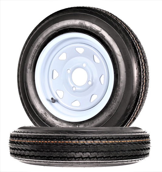 eCustomrim 2-Pack Trailer Tires On White Wheel Rims 530-12 5.30-12 5.30 x 12 Load C 4 Lug