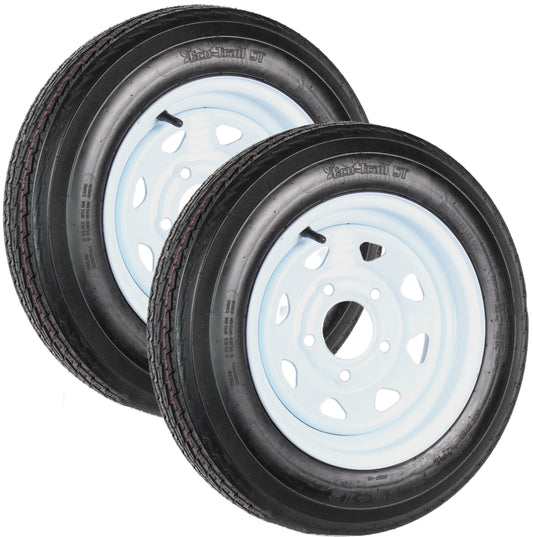 eCustomrim 2-Pk Trailer Tire On Rim 4.80-12 Load B 5 Lug White Spoke Wheel 2 Year Warranty